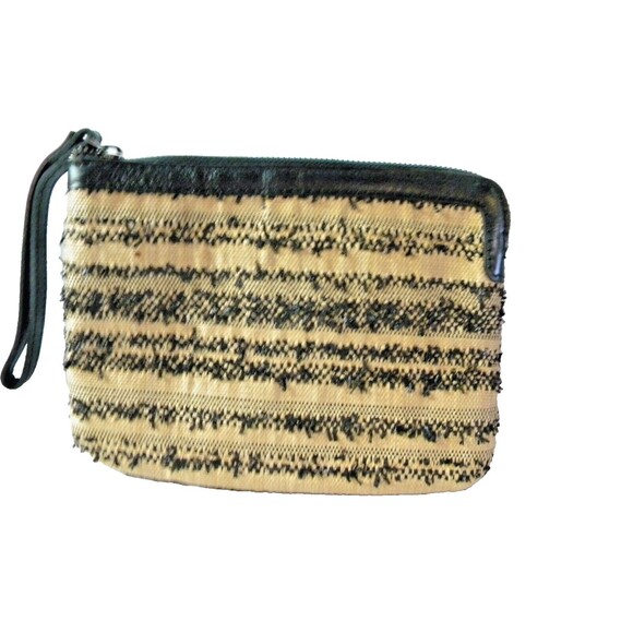 Patricia Nash Ebbe Woven Straw Cassini Leather Wristlet Striped Black - Picture 2 of 13